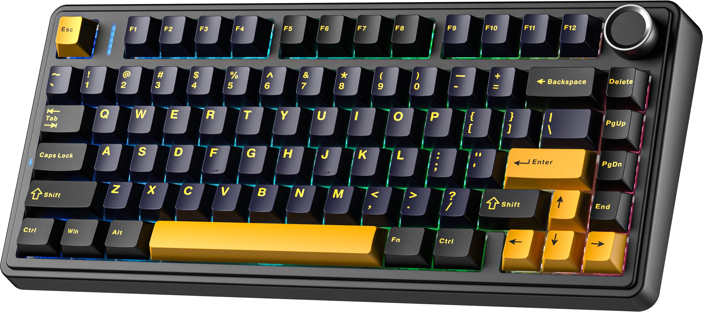 Tastierë gaming AULA F75, wireless, mekanike hot swappable, RGB, 4000 mAh, e zezë blu e errët portokalli