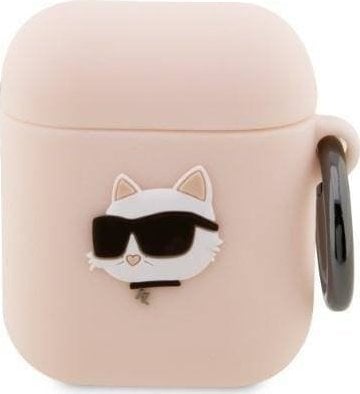 Mbulesë mbrojtëse Karl Lagerfeld Choupette Head 3D, për AirPods 1 2, silikoni, rozë