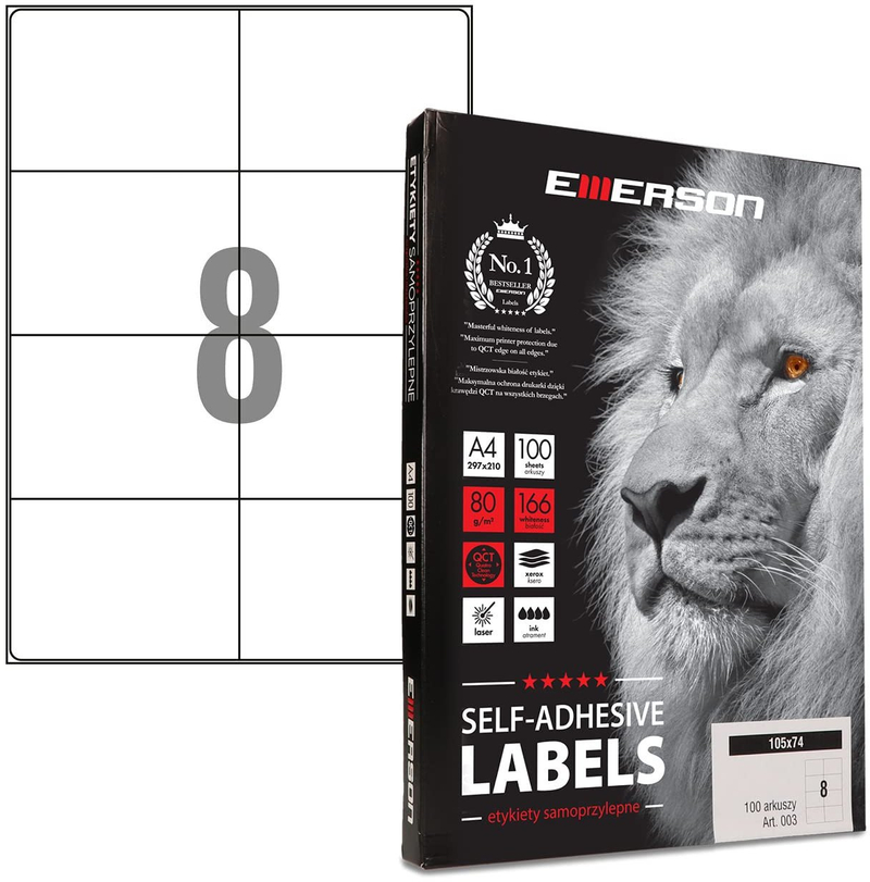 Etiketa vetëngjitëse Emerson A4, 105x74mm, 100 fletë, të bardha