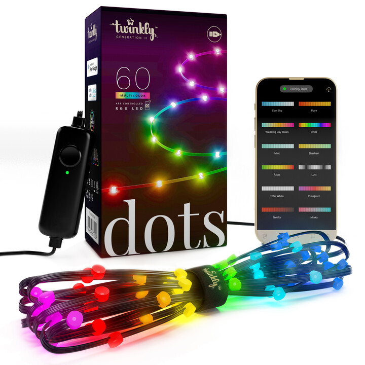 Shirit LED Twinkly DOTS, 60LED, RGB, 3m, BT+WiFi, Gen II, IP20, i zi