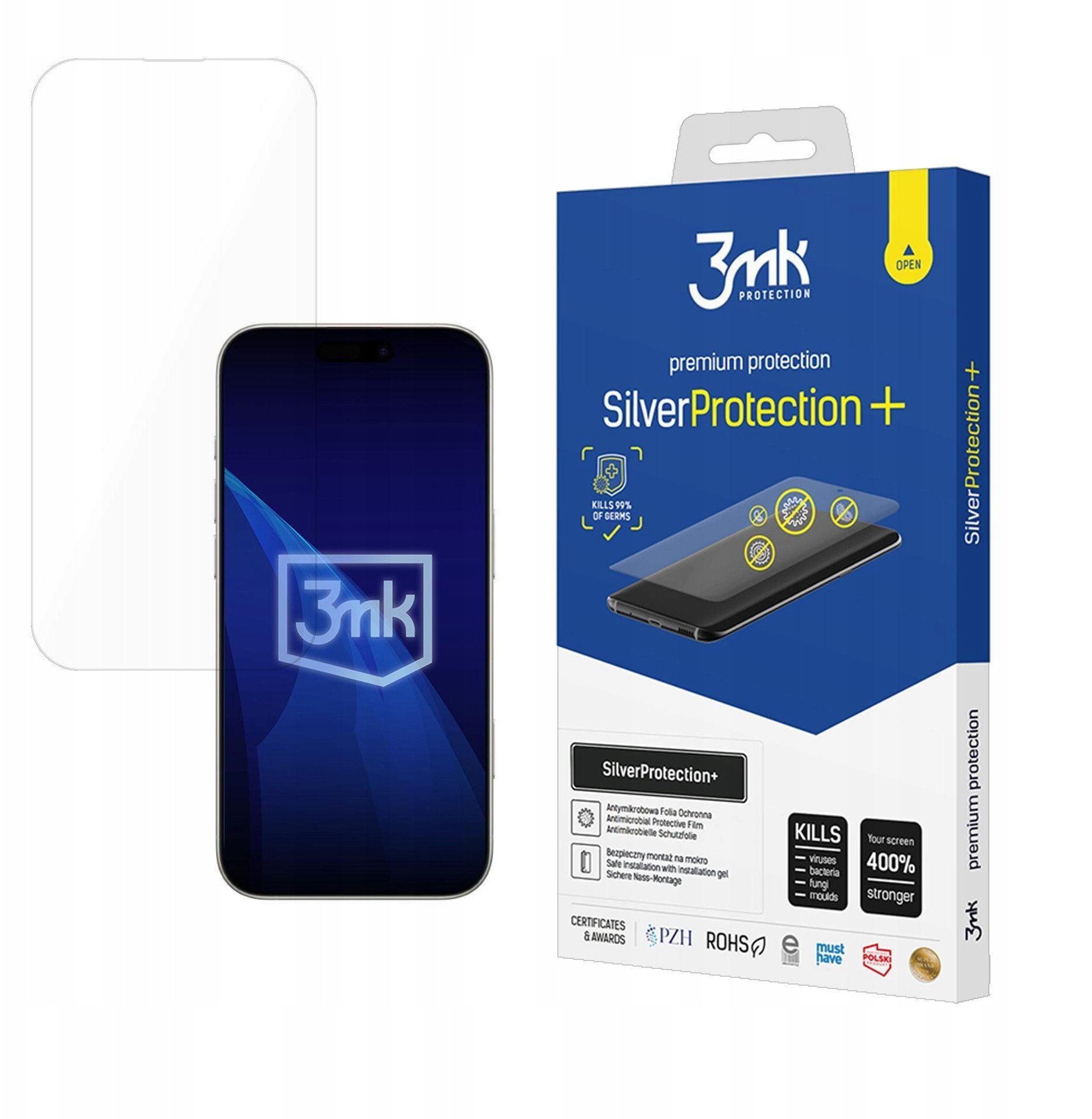 Film mbrojtës 3MK SilverProtect+ për Apple iPhone 17 Pro, antibakterial, montim me ujë, transparent