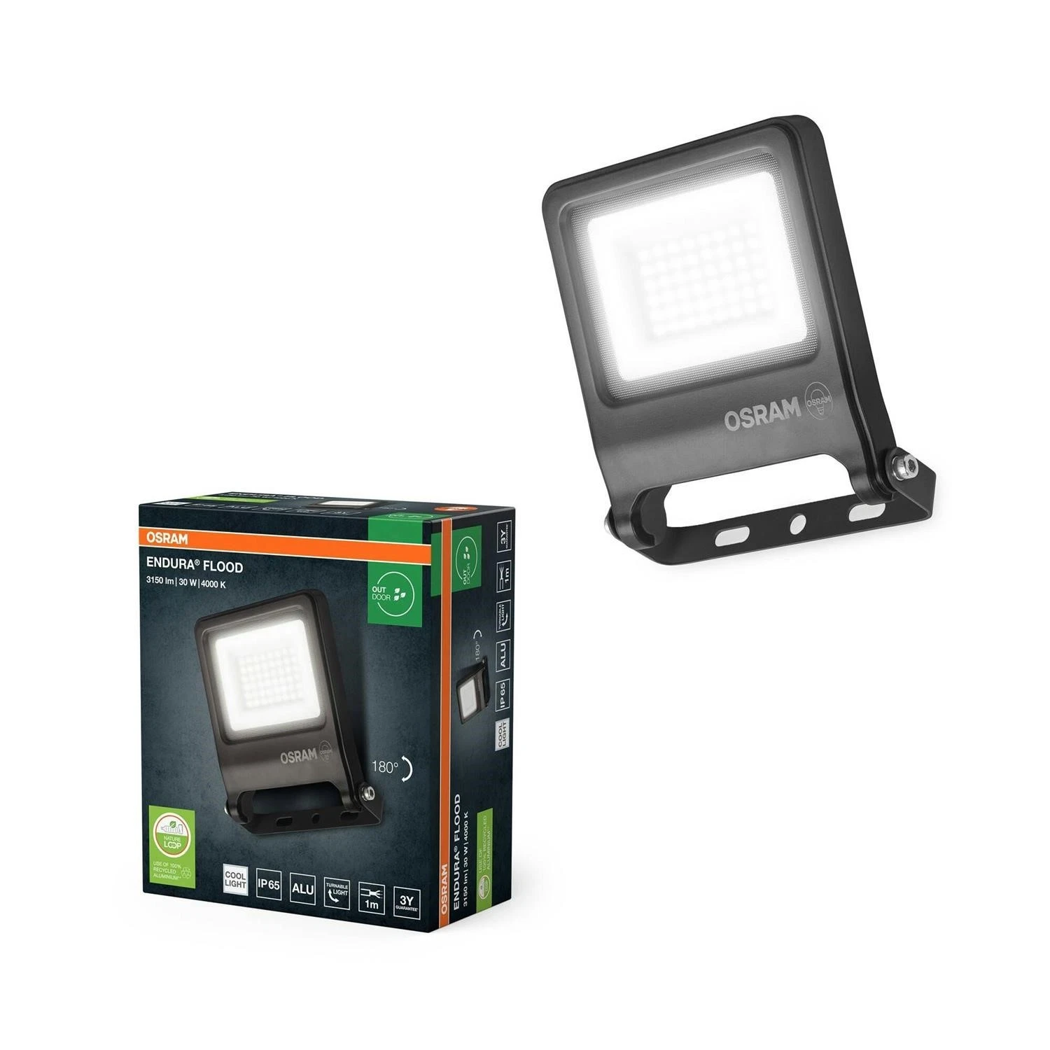 Prozhektor LED Osram Endura Flood 30W, për jashtë, dritë e bardhë e ftohtë, gri