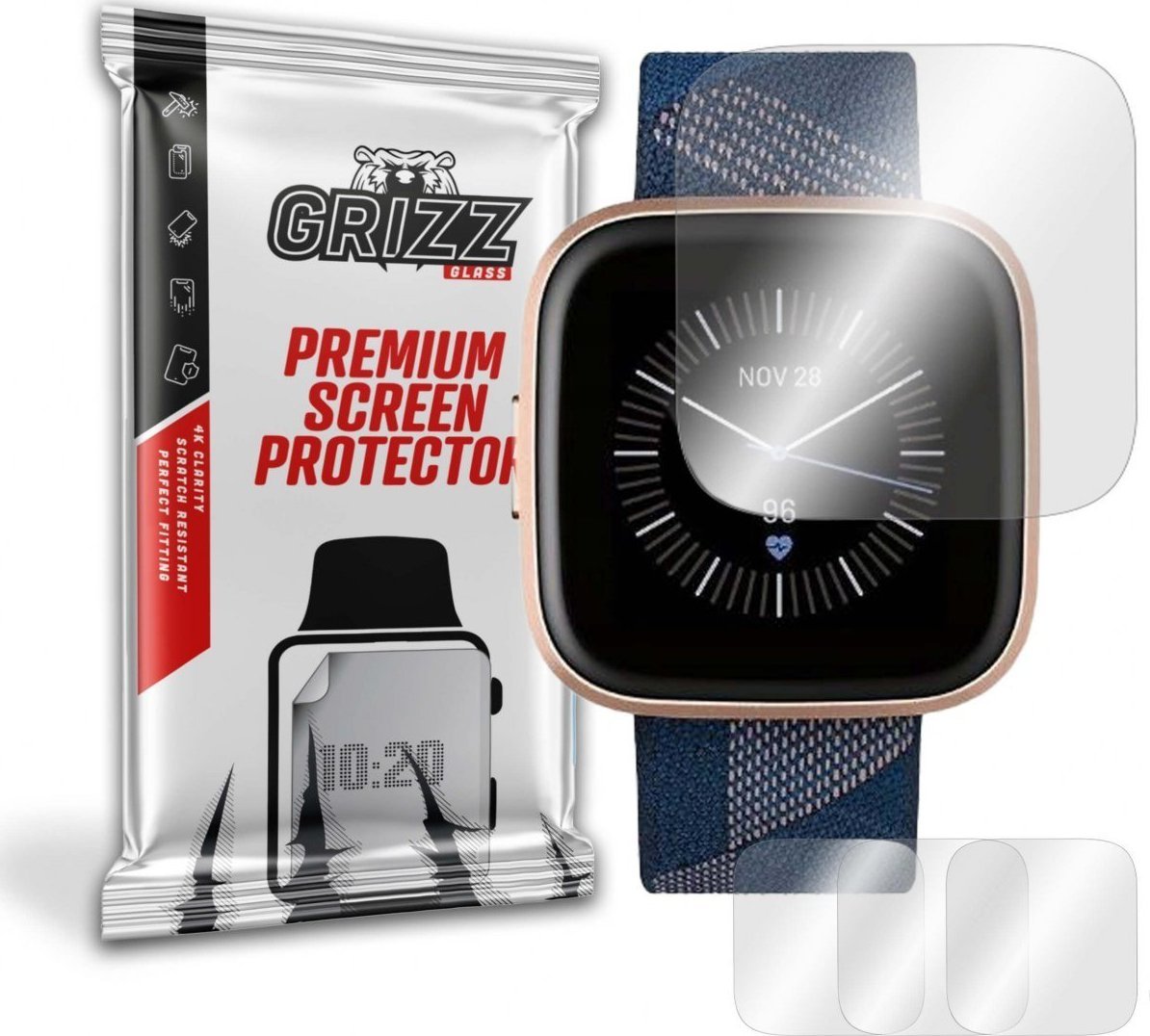 Folie mbrojtëse GrizzGlass Hydrogel për smartwatch Fitbit Versa 2 SE, set 3 copë, transparente