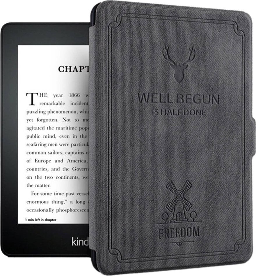 Kopertinë Strado Smart Motto për Kindle Paperwhite 1/2/3, funksion wake sleep, plastike, gri