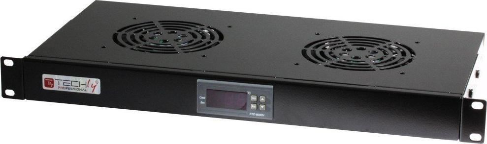 Panel ftohës rack Techly I-CASE FAN-TC2B, 19", 1U, me termostat, i zi