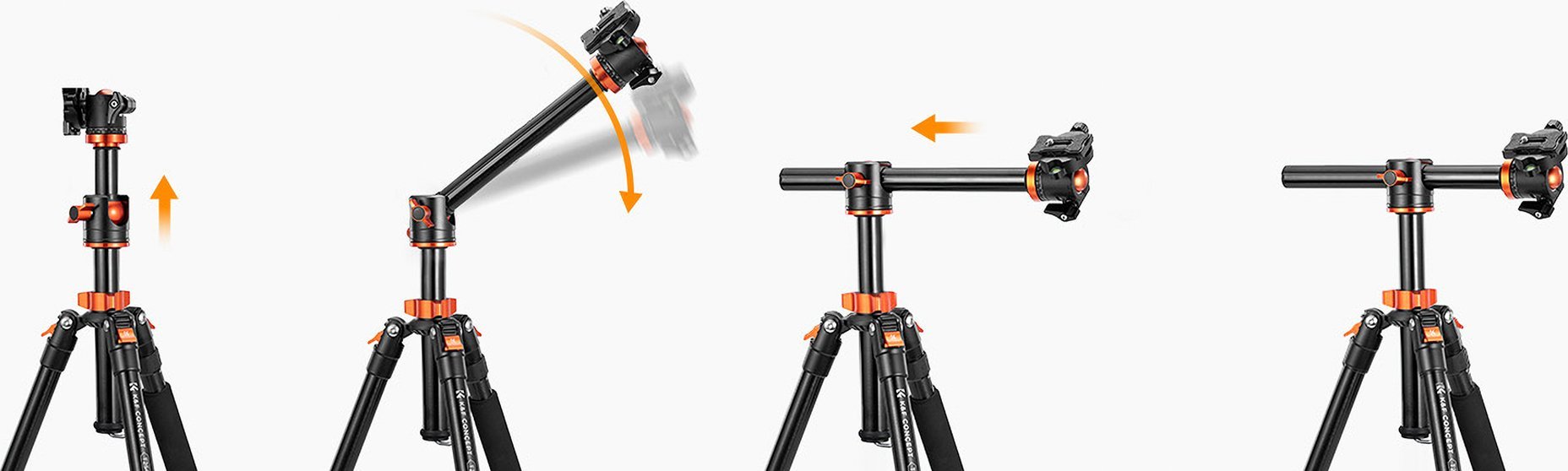 Tripod fotografik K&amp;F Concept T254A4+BH-28L, aliazh alumini dhe magnezi, konvertueshëm në monopod, portokalli metalik