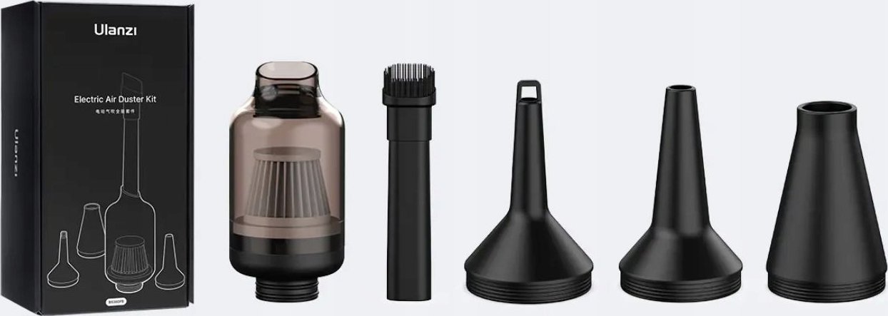 Set aksesorësh Ulanzi për fryrës ajri Multifunctional Air Duster, 3 gryka, furçë me enë pluhuri, i zi