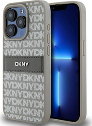 Mbrojtëse telefoni DKNY PU Leather Repeat Pattern, për iPhone 15 Pro, bezhë