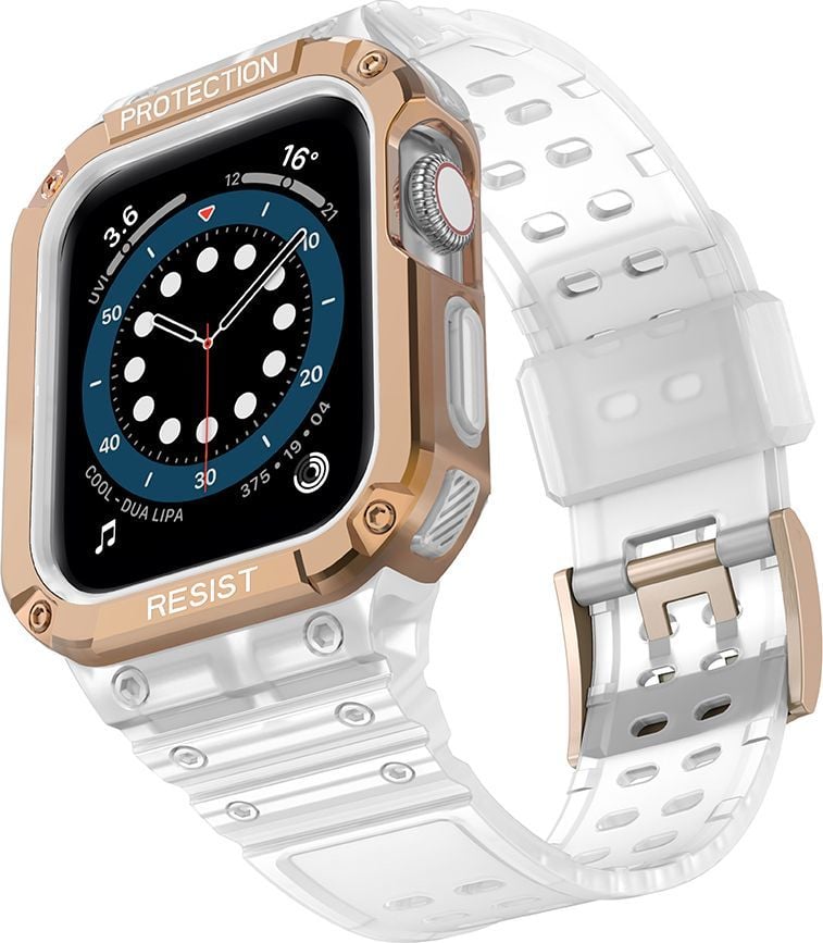 Rrip ore me kasë Hurtel Protect Strap Band për Apple Watch 7 6 5 4 3 2 SE, 45 44 42mm, rozë