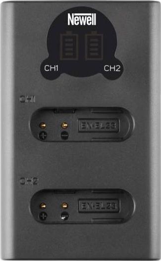 Karikues dy-kanalësh Newell DL-USB-C, për bateri EN-EL23, me ekran, i zi