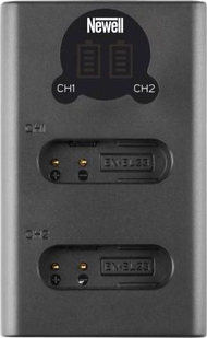 Karikues dy-kanalësh Newell DL-USB-C, për bateri EN-EL23, me ekran, i zi