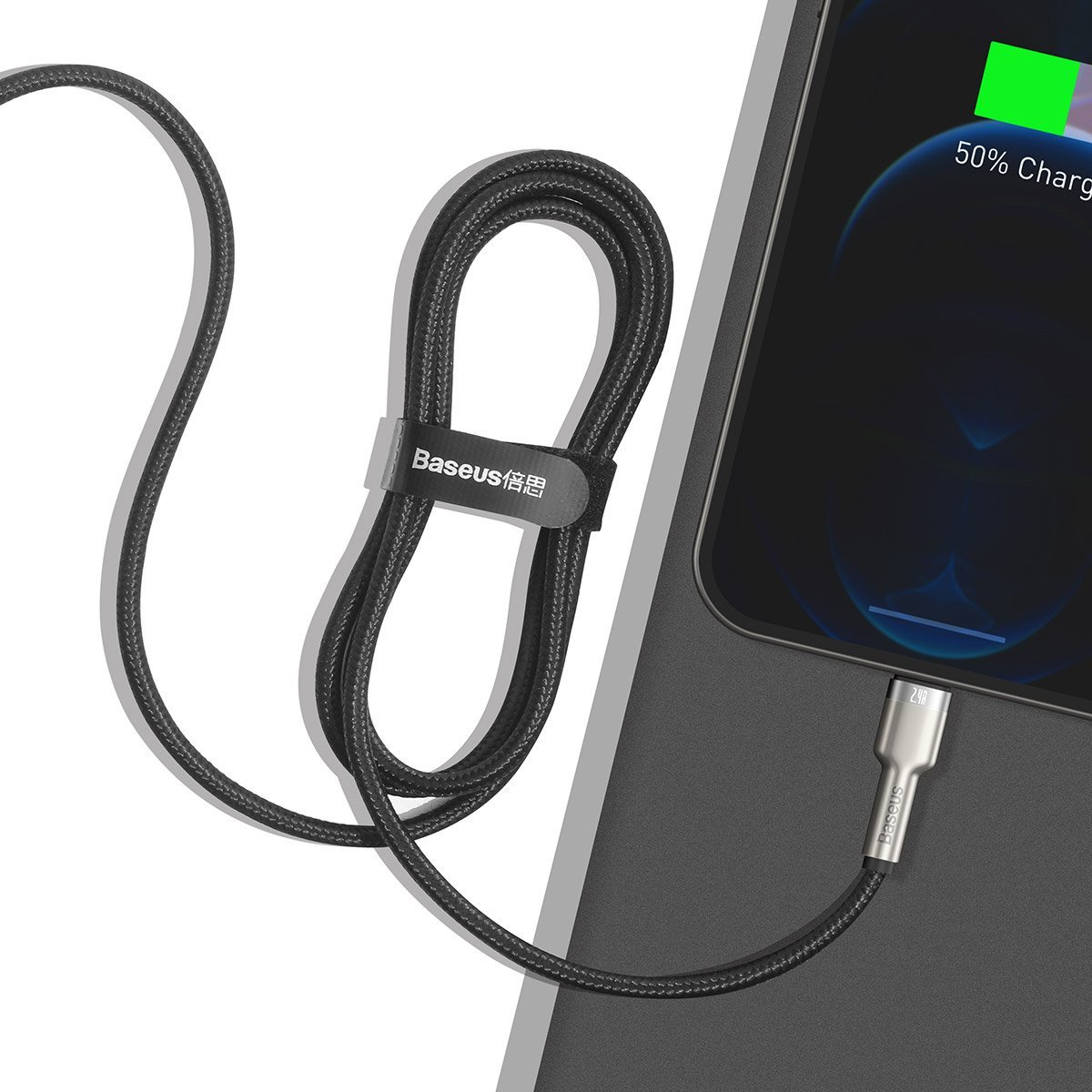 Kabllo karikimi Baseus Cafule Metal, USB në Lightning, 1m, 2.4A, i zi