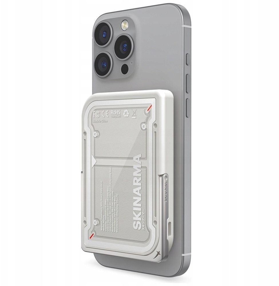 Power bank magnetik SKINARMA NEXUS MECHA, 5000 mAh, me qëndrim, gri e çelët