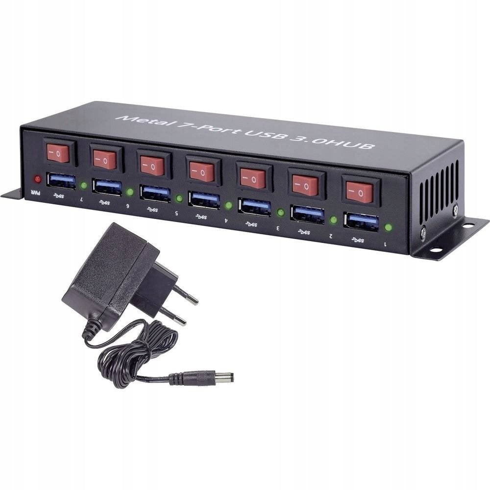 Hub USB Renkforce 7 porta, USB 3.0, strehë metalike, i zi