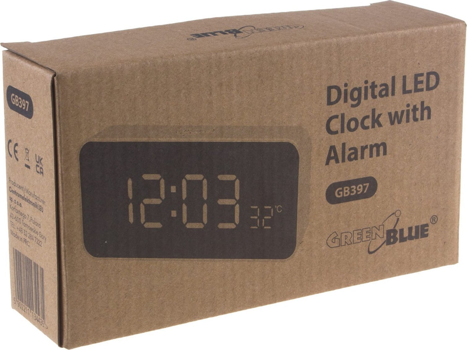 Orë me alarm Greenblue GB397, termometër i integruar, ekran i madh, e bardhë