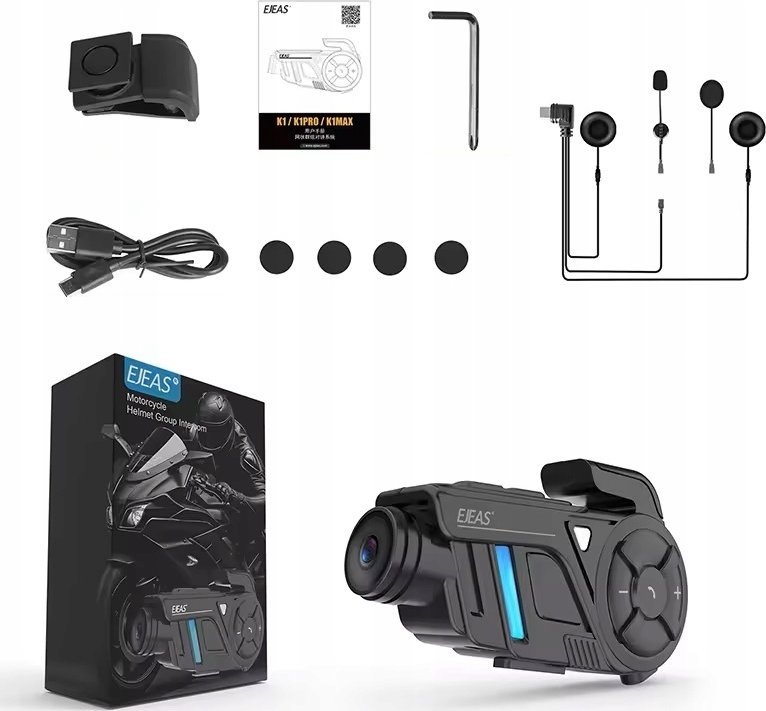 Set interkomi moto Ejeas S, regjistrim video, deri 1000m, 2 helmeta