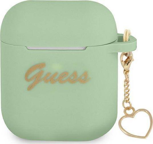 Kllëf silikoni Guess Charm Heart Collection për AirPods, me varëse, jeshile
