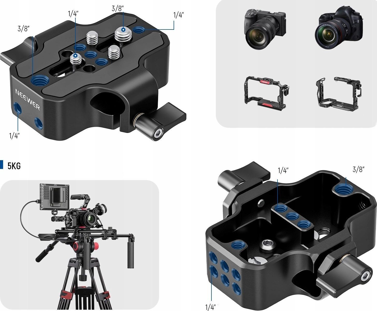 Stabilizator shpatulle NEEWER SR004, dorezë alumini, për kamera dhe kamkordera, i zi