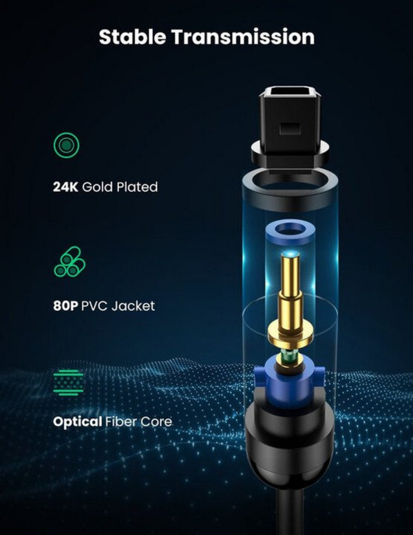 Kabllo audio UGREEN Toslink, optike, 2m, e zezë