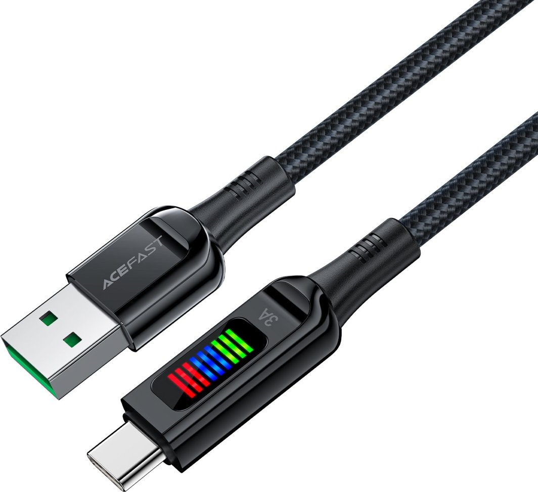 Kabllo karikimi Acefast C7-04 USB A në USB C, 60W, 1.2m, me ekran, e zezë