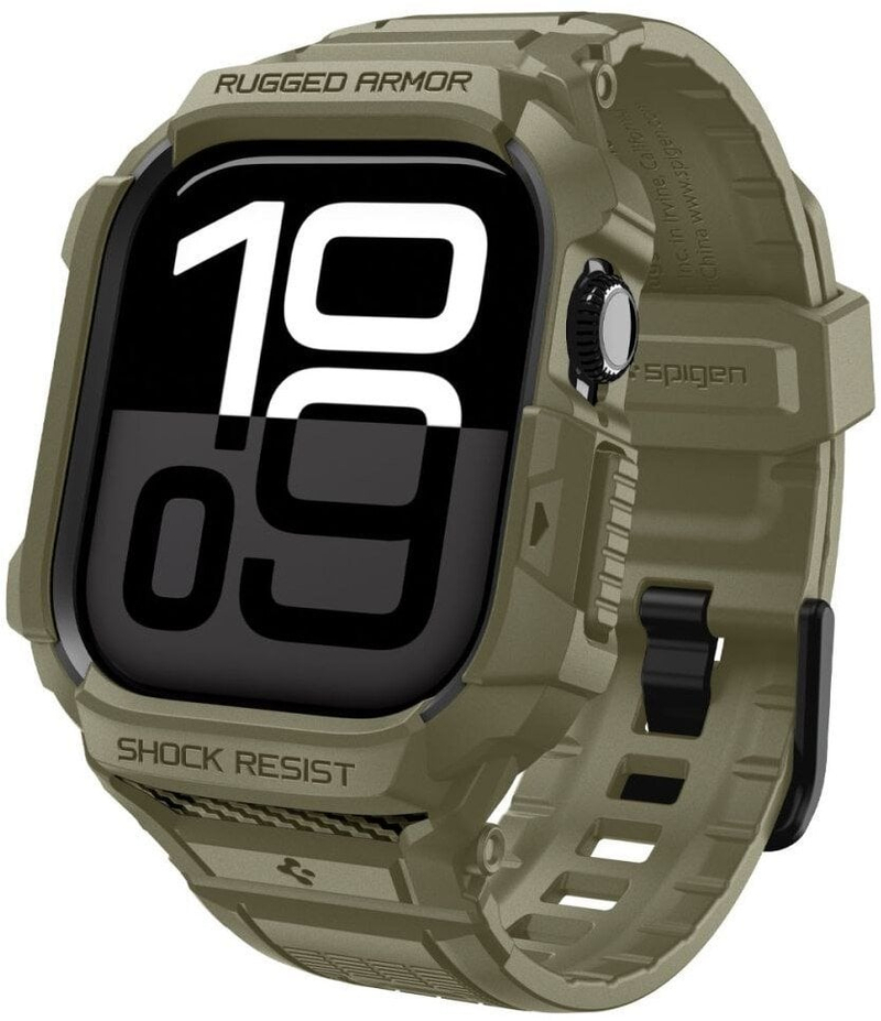 Rrip dhe mbrojtëse për orë Spigen Rugged Armor Pro 2, për Apple Watch Series 11 10 46mm, TPU, Vintage Khaki