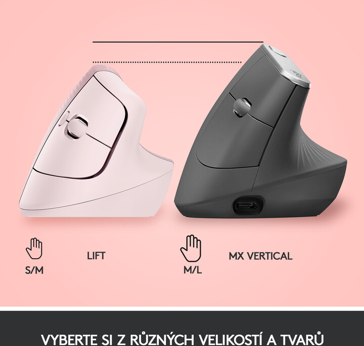 Maus wireless Logitech Lift, rozë