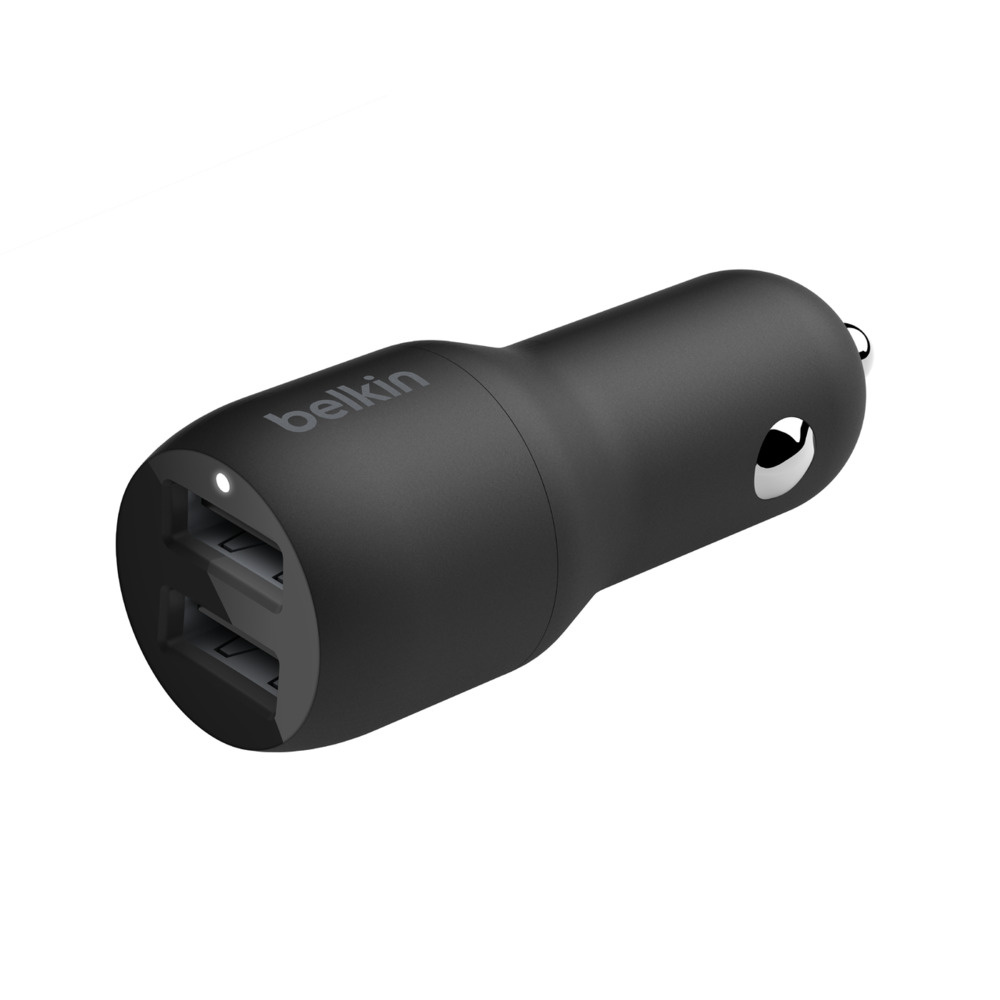 Karikues për veturë Belkin Dual USB-A 24W + kabllo USB-A - Lightning, i zi