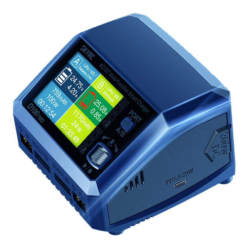 Karikues baterish SkyRC D100neo, AC/DC, 2 porta, blu