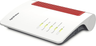 Рутер AVM FRITZ!Box 4690, Wi-Fi 7 dual-band, повеќе-гигабитен, црвен и бел