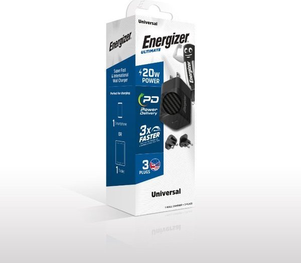 Karikues rrjeti Energizer Ultimate, GaN 20W PD, USB C, i zi