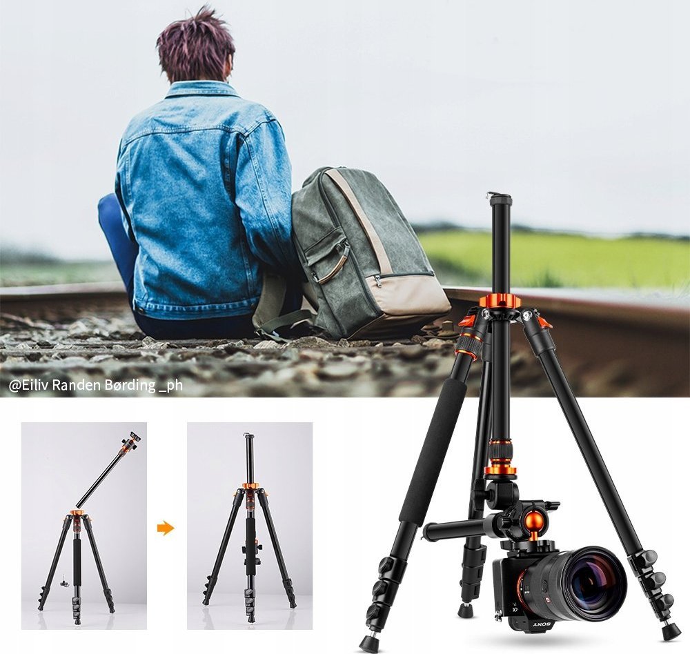 Tripod fotografik K&amp;F Concept S210 KF09.087V4, 231cm, 3 në 1, i zi