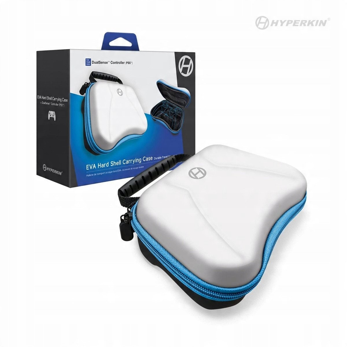 Kuti mbrojtëse Hyperkin EVA Hard Shell për DualSense PS5, xhep rrjete, mbyllje me zinxhir, e bardhë
