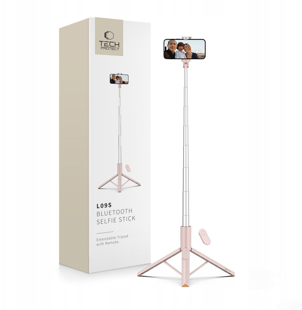 Selfie stick tripod Tech-Protect L09S Wireless, Bluetooth, 146 cm, rozë