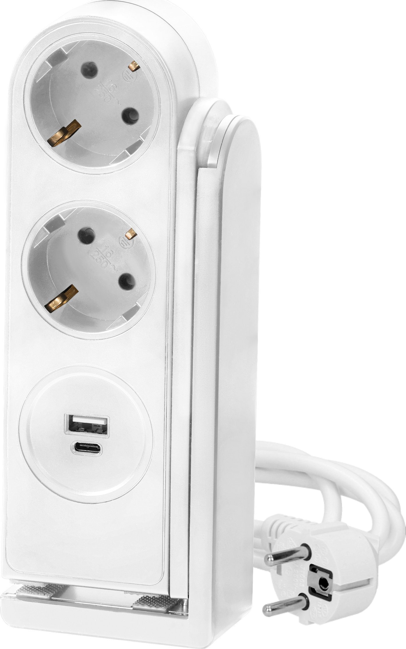 Штекер лента за маса Schuko со USB полнач, монтирање со стега, црна