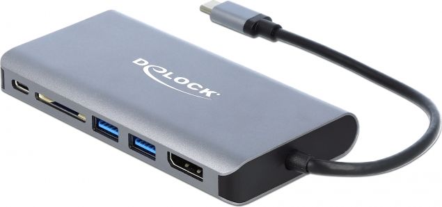 Docking station USB C Delock 87683, 4K, Power Delivery 100W, gri
