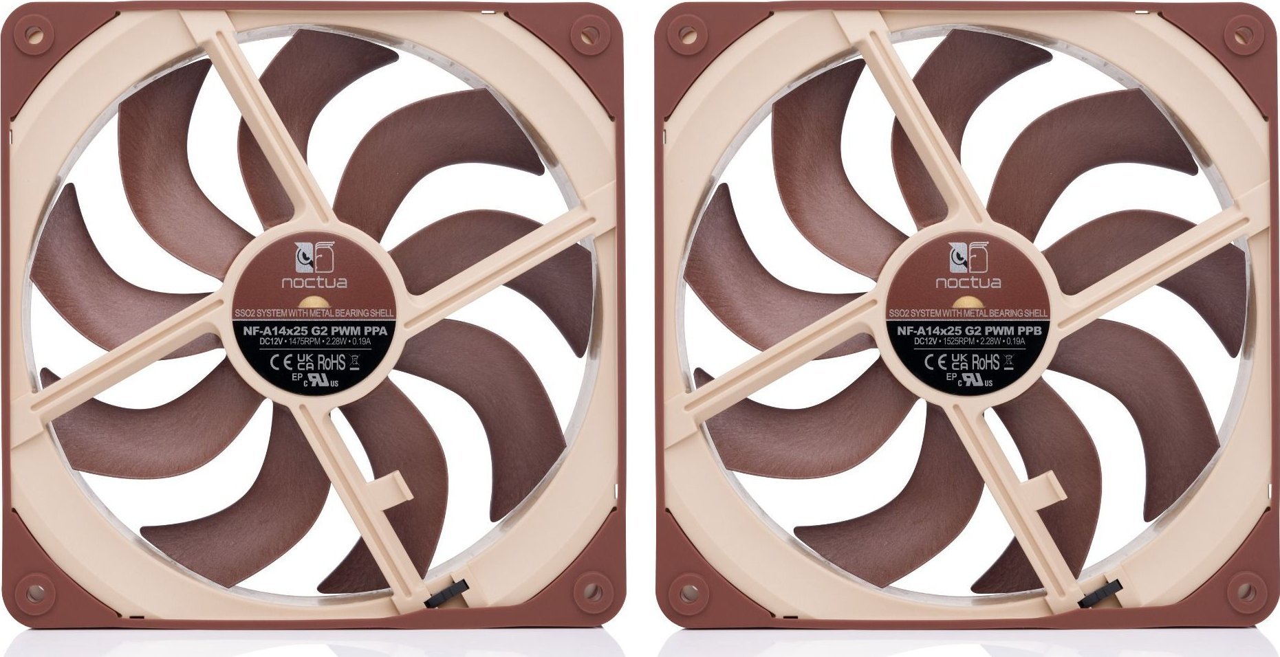 Ventilator PC Noctua NF-A14x25 G2 PWM Sx2 PP, 140mm, 1500 rpm, kafe