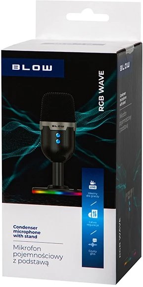 Mikrofon studio Blow 85-054, me qëndrim, me dritë LED RGB, i zi