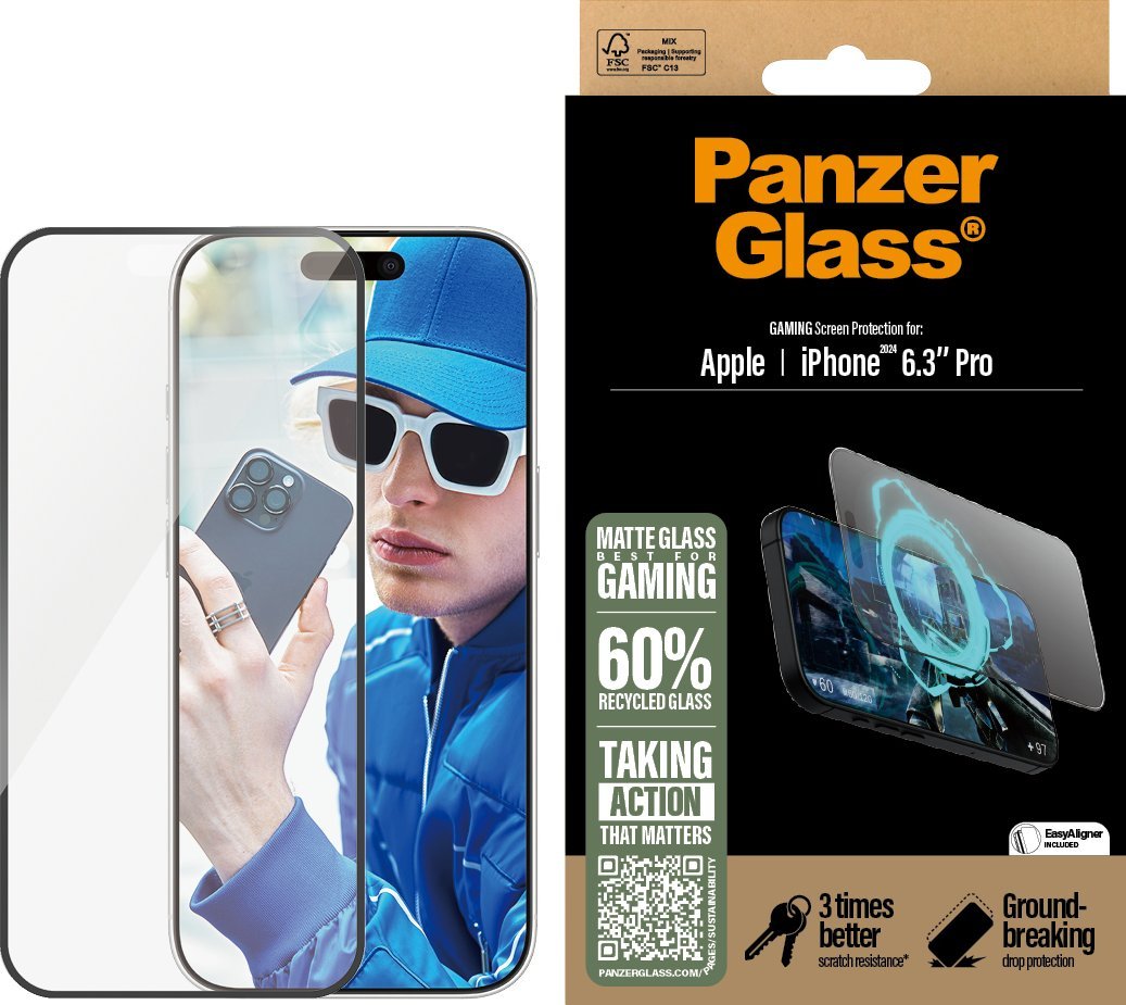 Mbrojtës ekrani PanzerGlass Gaming për iPhone 16 Pro, Ultra-Wide Fit, transparent
