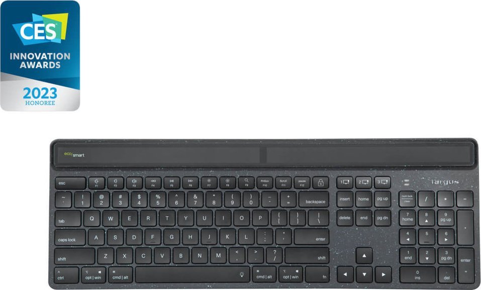 Tastierë Bluetooth Targus EcoSmart Nordic, me energji diellore, lidhje me 3 pajisje, e zezë