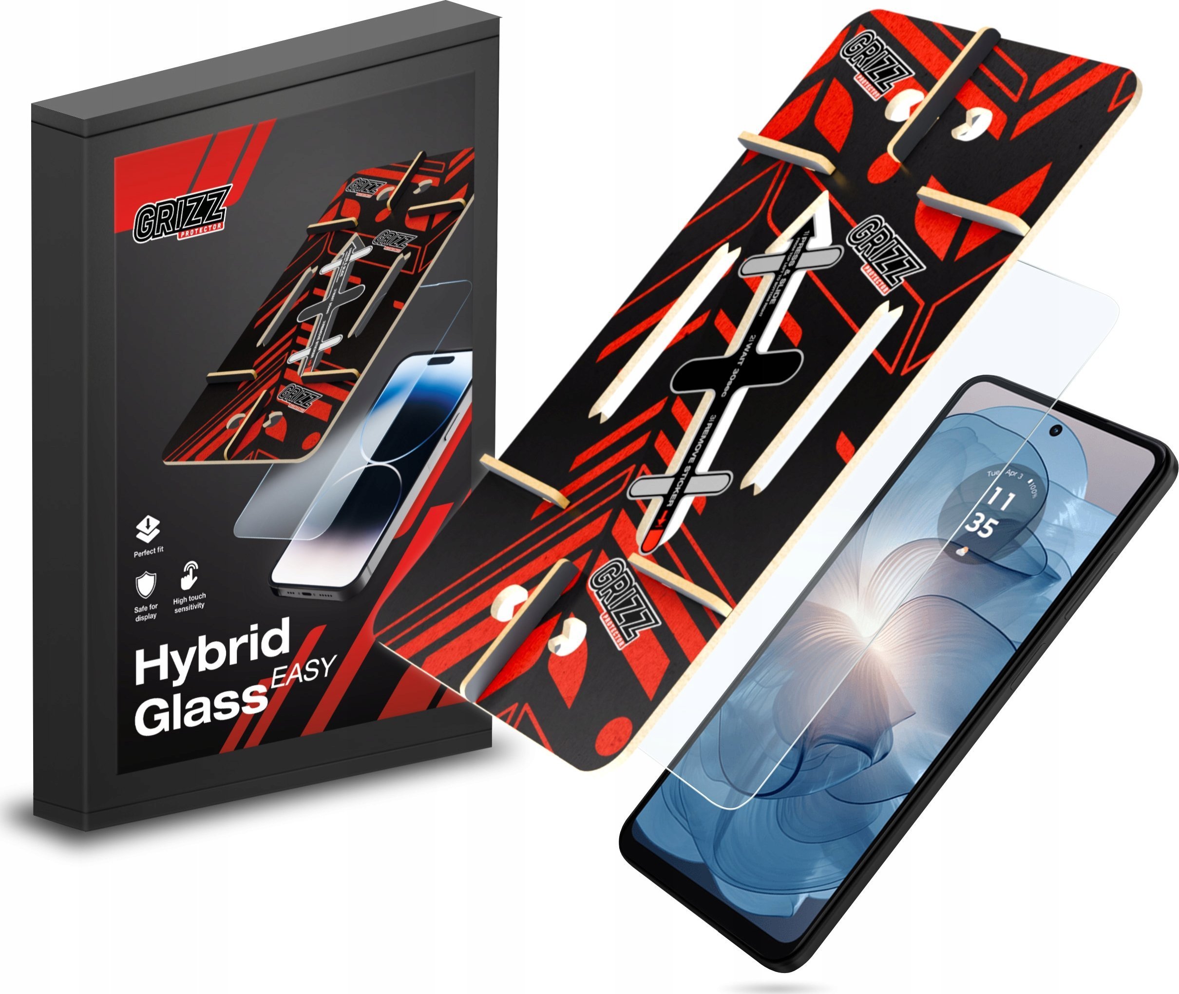 Xham mbrojtës GrizzGlass HybridGlass Easy për Motorola Moto G24 Power, hibrid, transparent