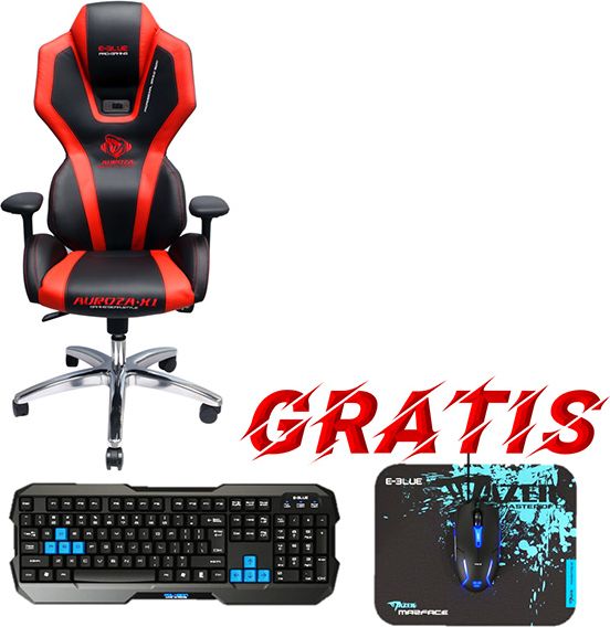 Karrige gaming E-Blue Auroza X1 LED, set me tastierë dhe maus Polygon, e zezë e kuqe