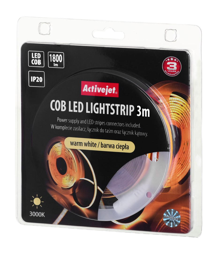 Shirit LED Activejet AJE-COB, 3m, 1800lm, IP20, i bardhë i ngrohtë