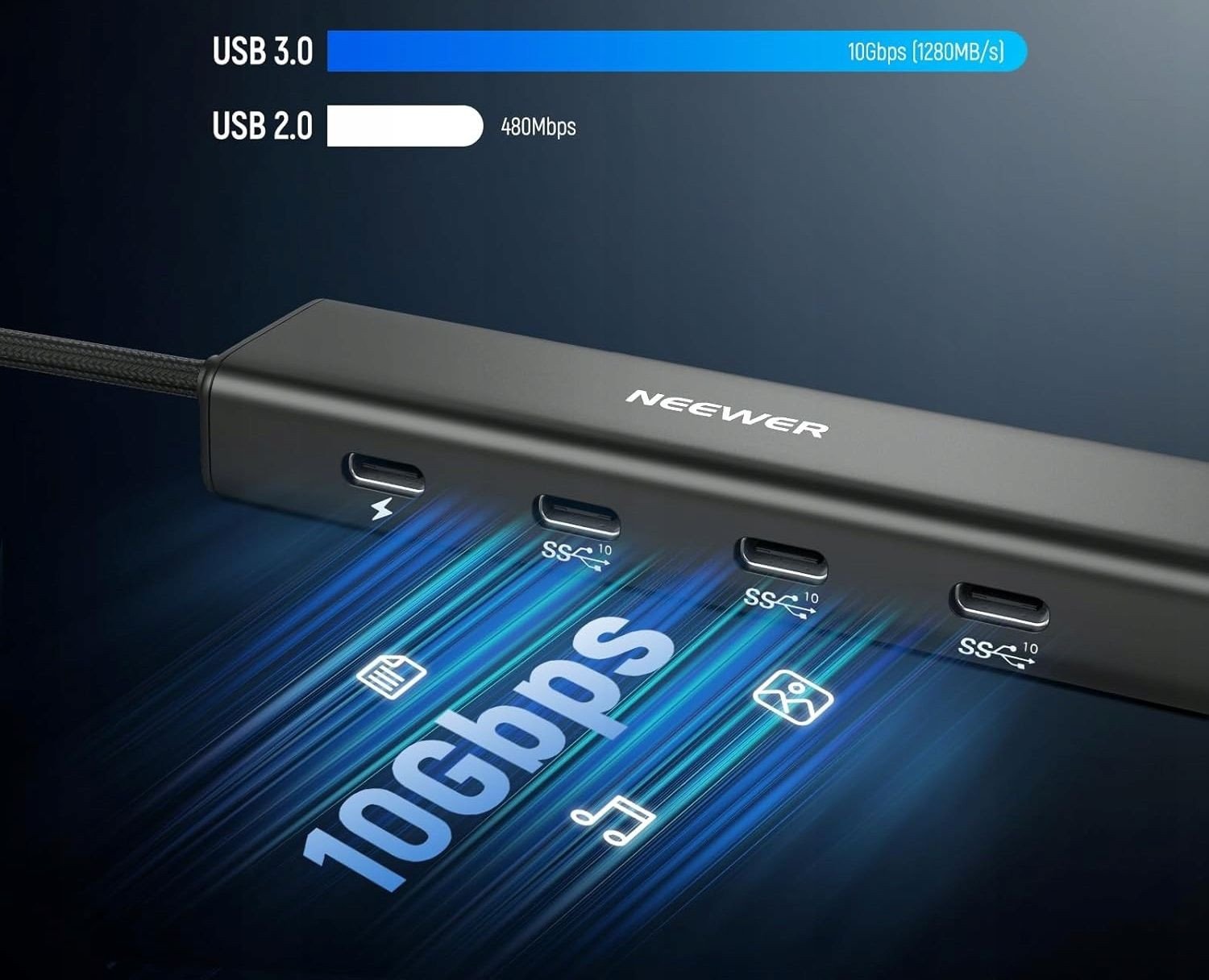 Hub USB C Neewer PS020E, 4 në 1, 10Gbps, 100W PD, gri