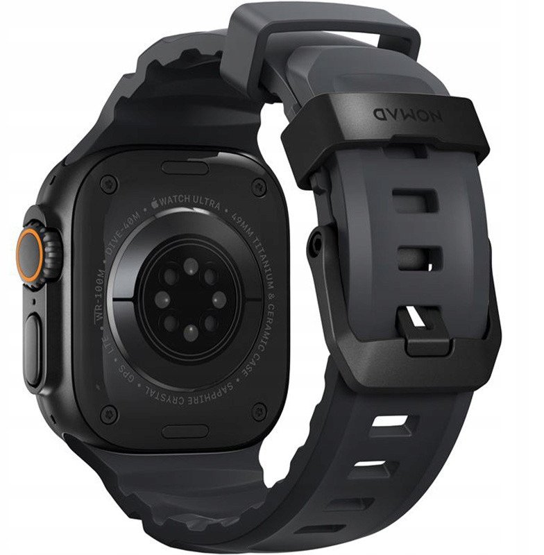 Rrip dore për Apple Watch Nomad Rocky Point Band, 46mm 49mm, FKM fluoroelastomer, ngjyra Storm me aksesore të zinj