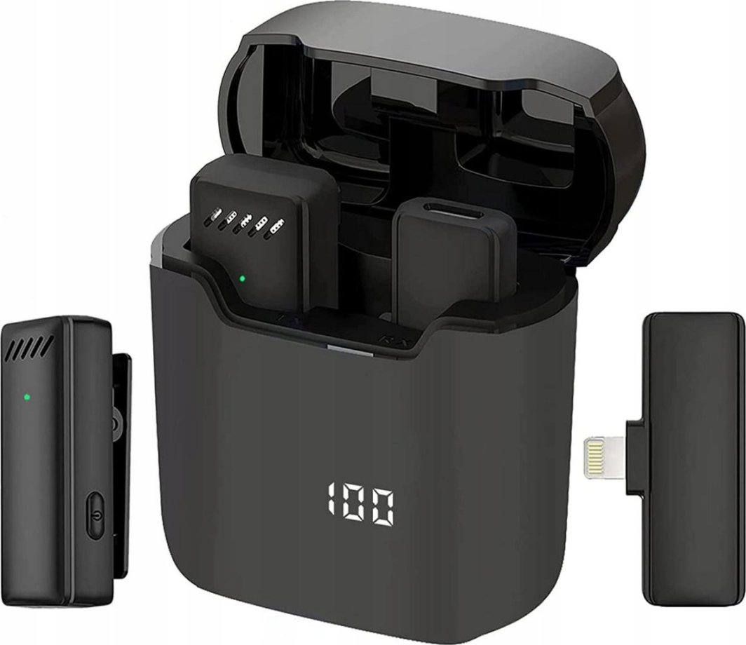 Mikrofon wireless lavalier S11, lidhje Lightning, kuti karikimi, i zi