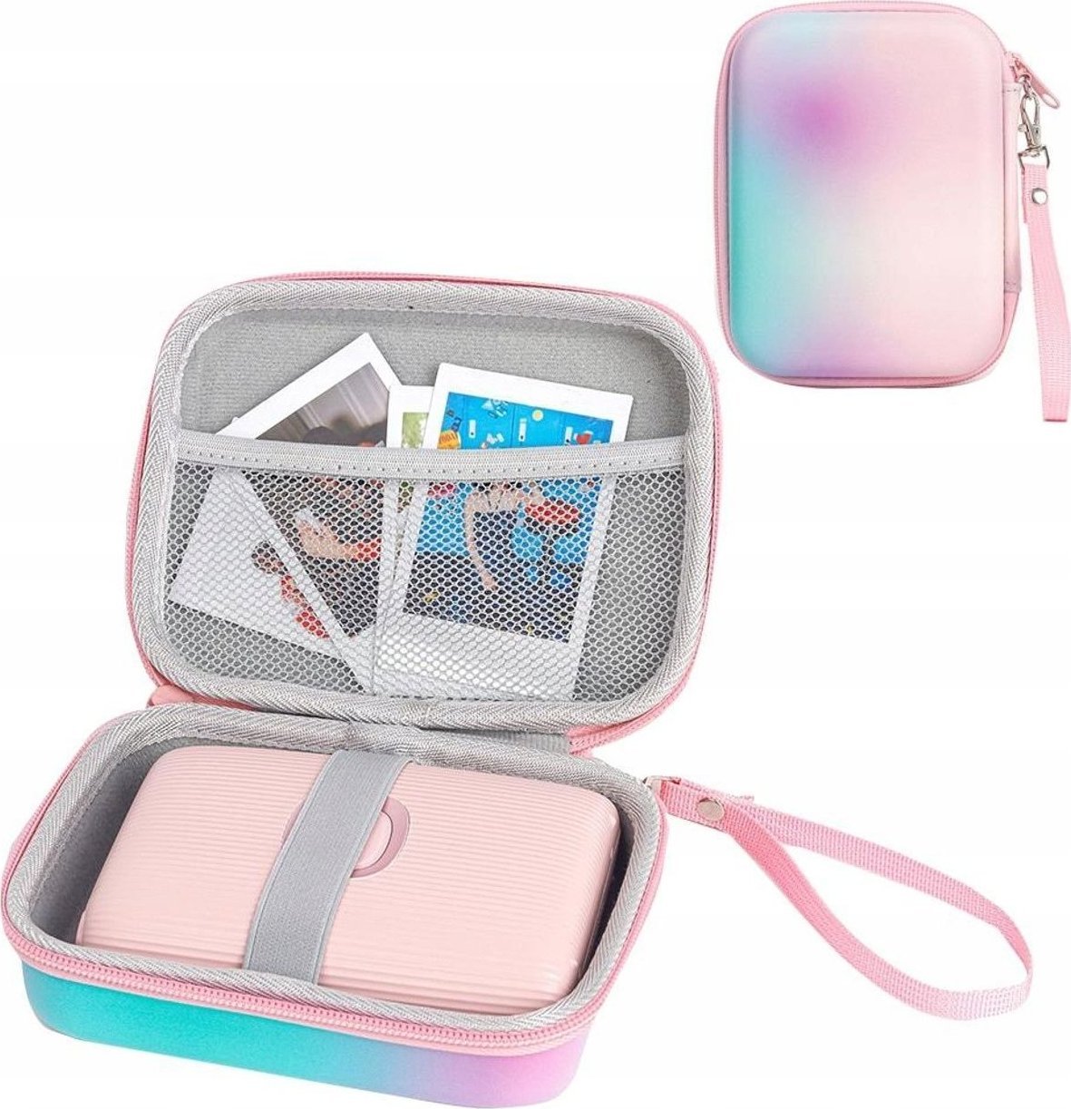 Заштитна торбичка LoveInstant за Fujifilm Instax Mini Evo LiPlay Square Link, со ремен за рака, повеќебојна омбре