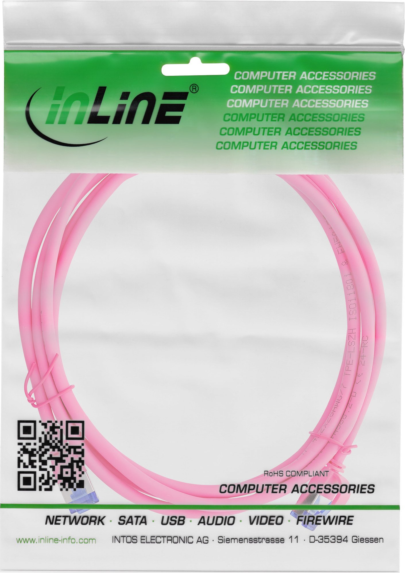 Kabllo rrjeti InLine Patch Cable Slim, Cat.6A, 10m, S FTP, magenta