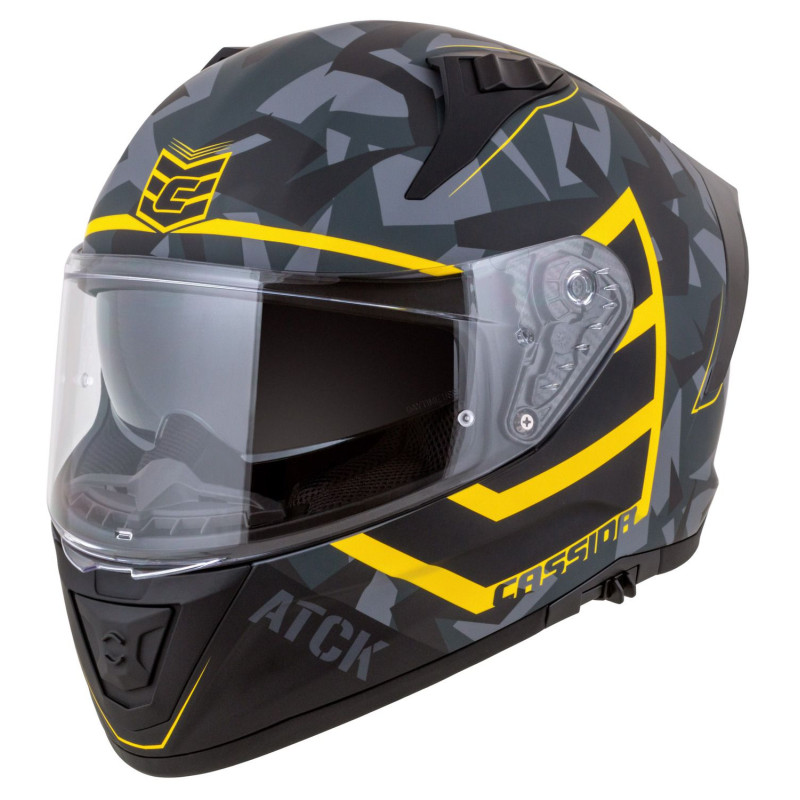 Helmetë motoçiklete Cassida Aero ATCK, integrale, me 2 vizore, gri kamuflazh e zezë e verdhë neon