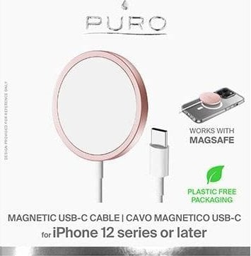 Ngarkues wireless Puro Magnetic Charger, 15W, USB C, rozë