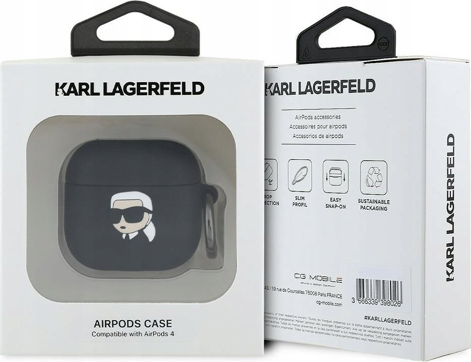 Kapak silikon për kufje Karl Lagerfeld 3D Karl Head për AirPods 4, i zi